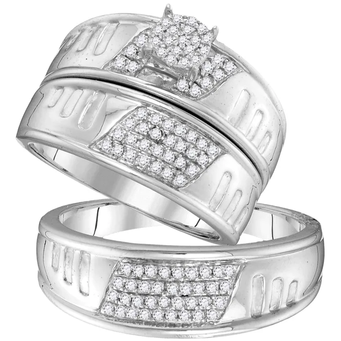 10kt White Gold His Hers Round Diamond Cluster Matching Bridal Wedding Ring Band Set 38 Cttw mayamila Rings