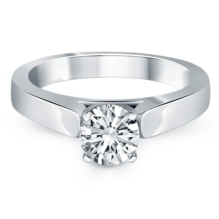 14k White Gold Wide Cathedral Solitaire Engagement Ring MayaMila Rings
