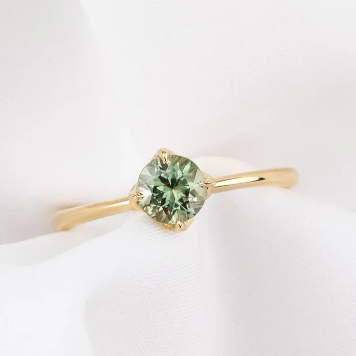 Alice Ring 085ct Parti Blue Green Round Montana Sapphire 14K Yellow Gold One of a kind Envero Jewelry Rings