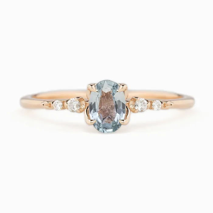 Envero Jewelry Rings Estel Fleur Four Prongs Ring 6mm 050ct Light blue Madagascar Sapphire 14K Rose Gold