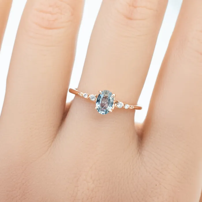 Envero Jewelry Rings Estel Fleur Four Prongs Ring 6mm 050ct Light blue Madagascar Sapphire 14K Rose Gold Envero Jewelry Rings Estel Fleur Four Prongs Ring 6mm 050ct Light blue Madagascar Sapphire 14K Rose Gold