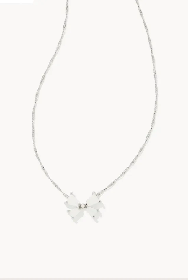 KENDRA SCOTT Blair Silver Bow Small Short Pendant Necklace in Iridescent Drusy 9608875136 KENDRA SCOTT Necklaces