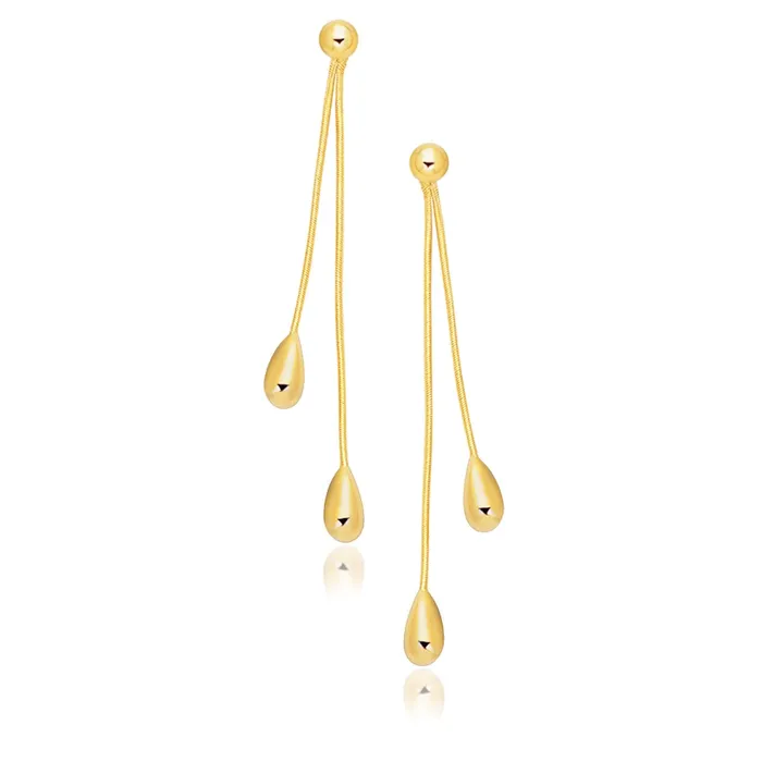 MayaMila Earrings 14k Yellow Gold Double Drop Long Earrings