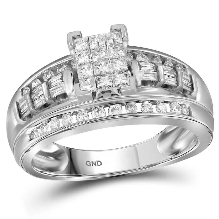 mayamila Rings 10kt White Gold Womens Princess Diamond Cluster Bridal Wedding Engagement Ring 12 Cttw Size 8