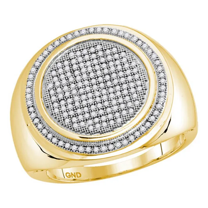 mayamila Rings 10kt Yellow Gold Mens Round Paveset Diamond Circle Frame Cluster Ring 12 Cttw