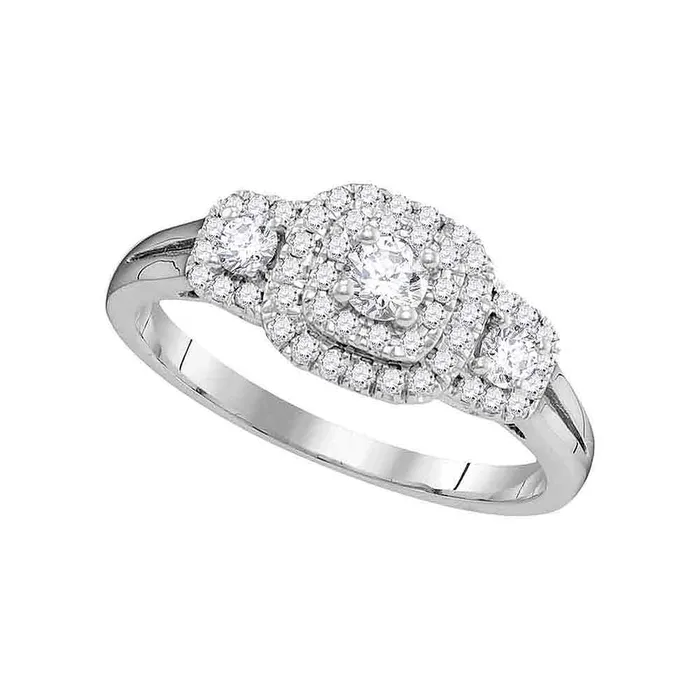 mayamila Rings 14kt White Gold Womens Round Diamond Solitaire Double Halo Bridal Wedding Engagement Ring 12 Cttw