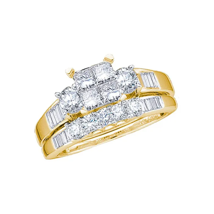 mayamila Rings 14kt Yellow Gold Womens Princess Diamond Bridal Wedding Engagement Ring Band Set 100 Cttw