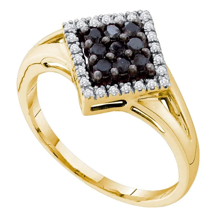 mayamila Rings 14kt Yellow Gold Womens Round Black Color Enhanced Diamond Square Cluster Ring 15 Cttw