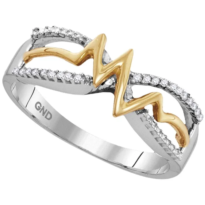 mayamila Sterling Silver Womens Round Diamond Yellowtone Heartbeat Band Ring 120 Cttw Rings