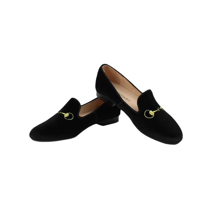 Necklaces Perroquet Shoes Perroquet Girls Velvet Smoking Shoes with Embroidery Black
