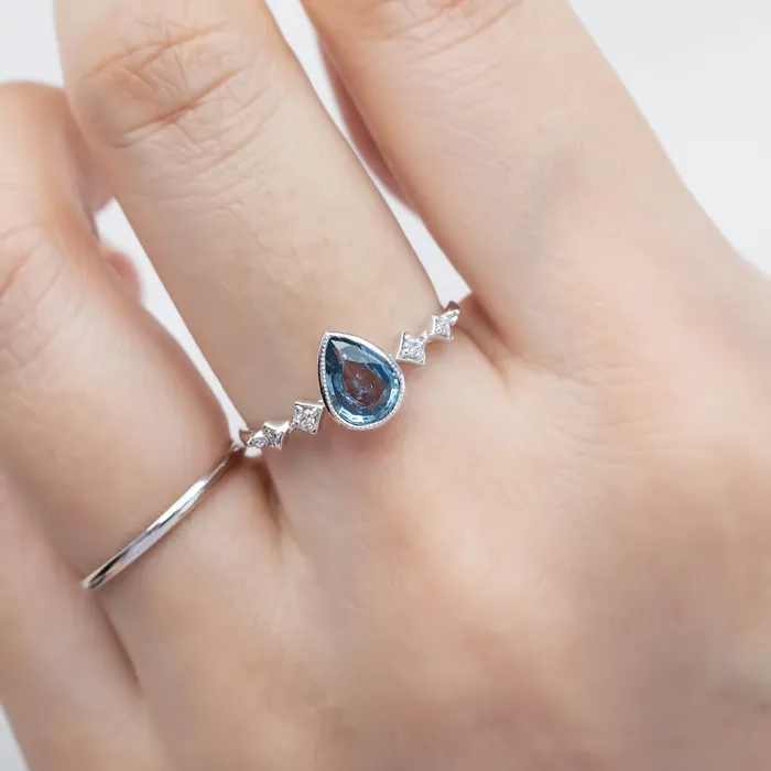 Rings Envero Jewelry Celeste Ring 062ct Light Blue Green Montana Pear Sapphire 14k White Gold One of a kind Rings Envero Jewelry Celeste Ring 062ct Light Blue Green Montana Pear Sapphire 14k White Gold One of a kind