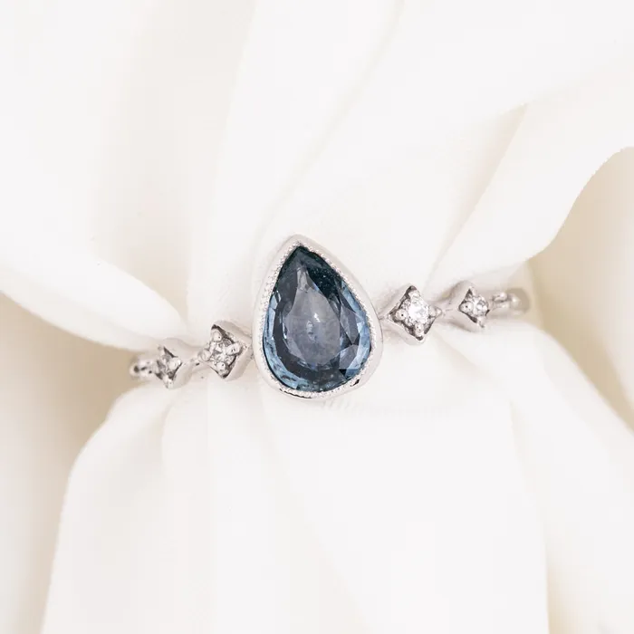 Rings Envero Jewelry Celeste Ring 062ct Light Blue Green Montana Pear Sapphire 14k White Gold One of a kind Rings Envero Jewelry Celeste Ring 062ct Light Blue Green Montana Pear Sapphire 14k White Gold One of a kind