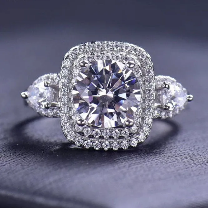 Rings Shineofdiamond 20 CT Round Cut Three Stone Sterling Silver Engagement Ring