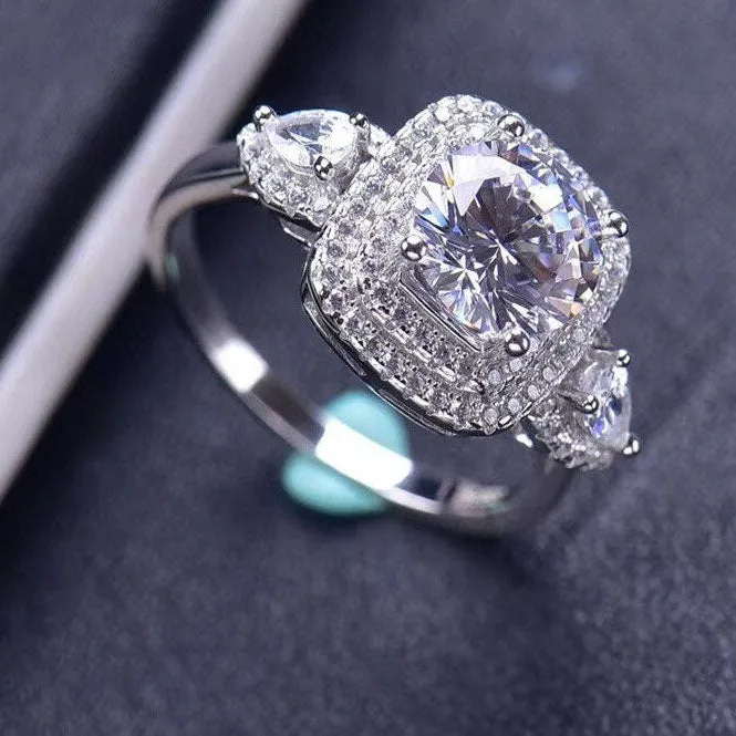 Rings Shineofdiamond 20 CT Round Cut Three Stone Sterling Silver Engagement Ring Rings Shineofdiamond 20 CT Round Cut Three Stone Sterling Silver Engagement Ring