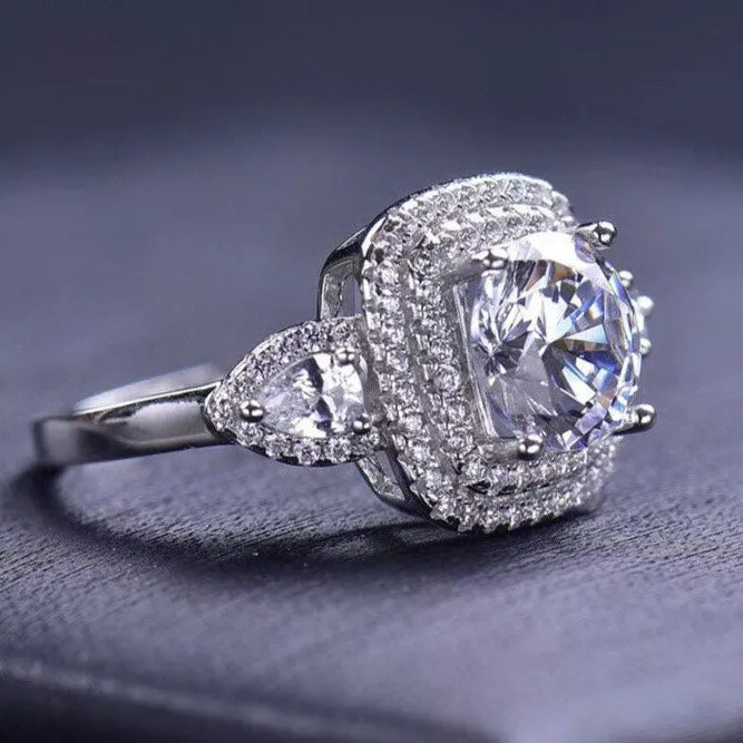 Rings Shineofdiamond 20 CT Round Cut Three Stone Sterling Silver Engagement Ring Rings Shineofdiamond 20 CT Round Cut Three Stone Sterling Silver Engagement Ring