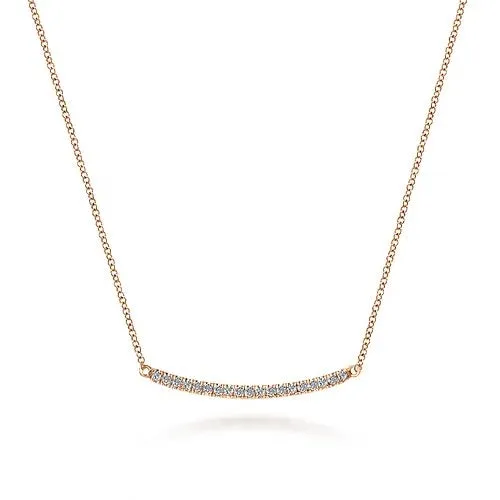 18 inch 14K Rose Gold Diamond Pave Curved Bar Necklace GABRIEL CO Necklaces 18 inch 14K Rose Gold Diamond Pave Curved Bar Necklace GABRIEL CO Necklaces