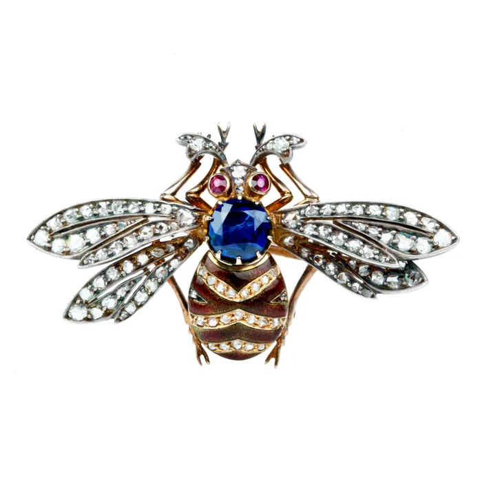Bell Bird Antiques Earrings Antique Sapphire Bumble Bee Brooch