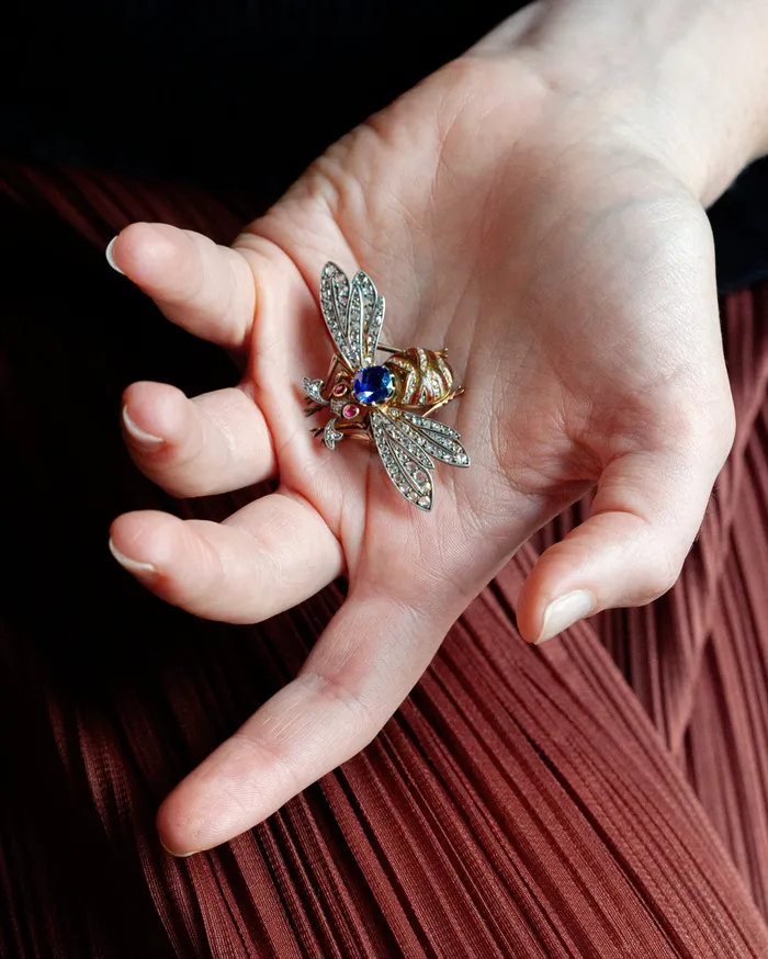 Bell Bird Antiques Earrings Antique Sapphire Bumble Bee Brooch