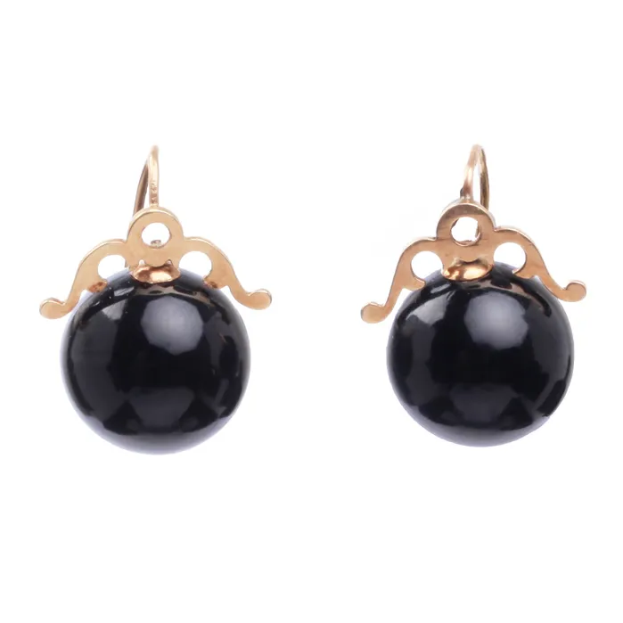 Bell Bird Antiques Earrings Victorian Era Onyx and Rose Gold Earrings