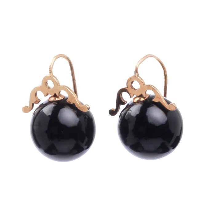 Bell Bird Antiques Earrings Victorian Era Onyx and Rose Gold Earrings