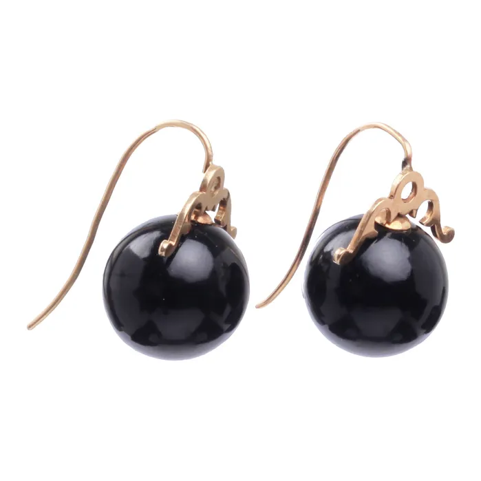 Bell Bird Antiques Earrings Victorian Era Onyx and Rose Gold Earrings