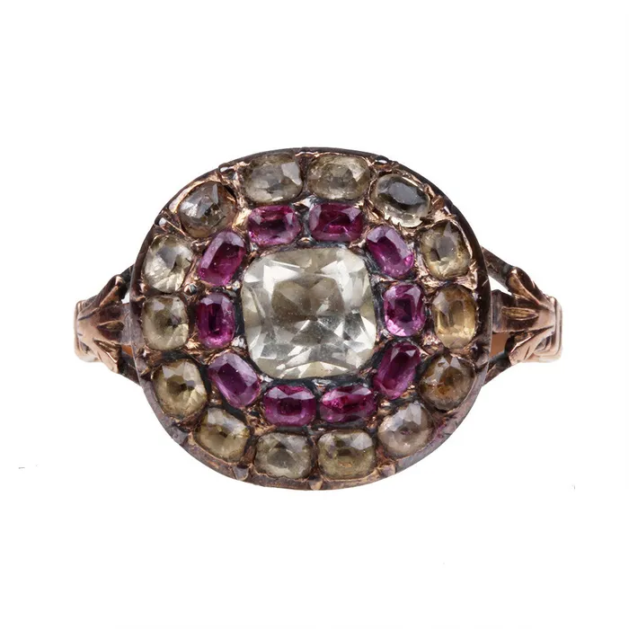Bell Bird Antiques Rings Georgian Chrysoberyl and Ruby Cluster Ring