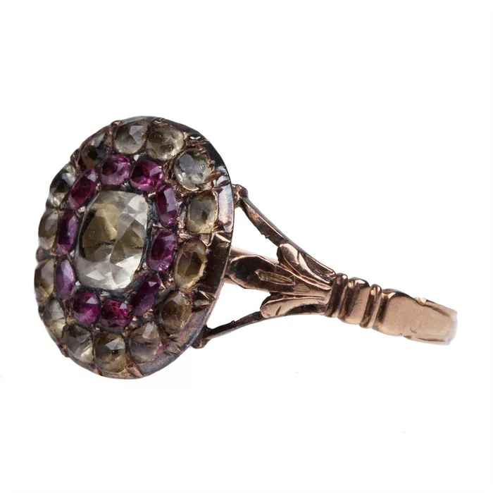 Bell Bird Antiques Rings Georgian Chrysoberyl and Ruby Cluster Ring