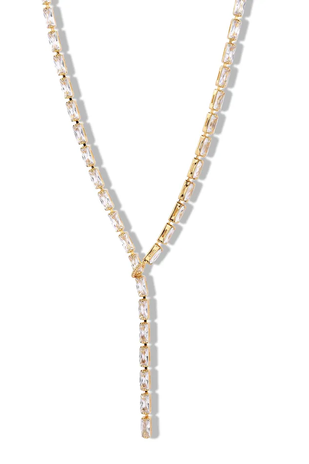 Crystal Haze Jewelry Mini Baguette Lariat Clear Earrings