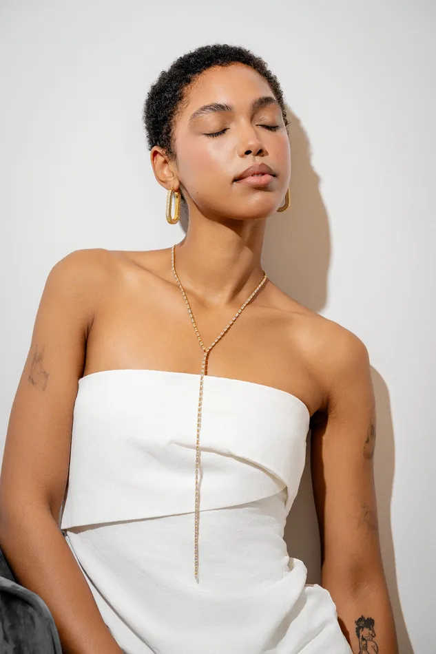 Crystal Haze Jewelry Mini Baguette Lariat Clear Earrings