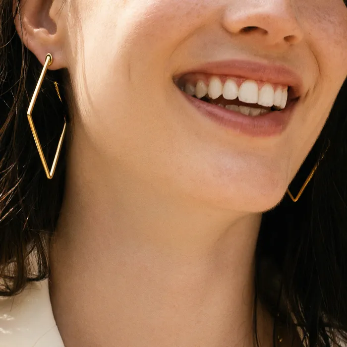 Earrings ROBERTO COIN 18K YELLOW DESIGNER GOLD SQUARE HOOP EARRINGS