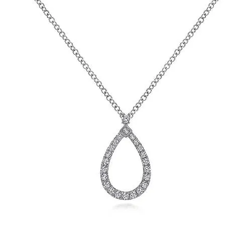 GABRIEL CO 14K White Gold Teardrop Diamond Pendant Necklace Necklaces