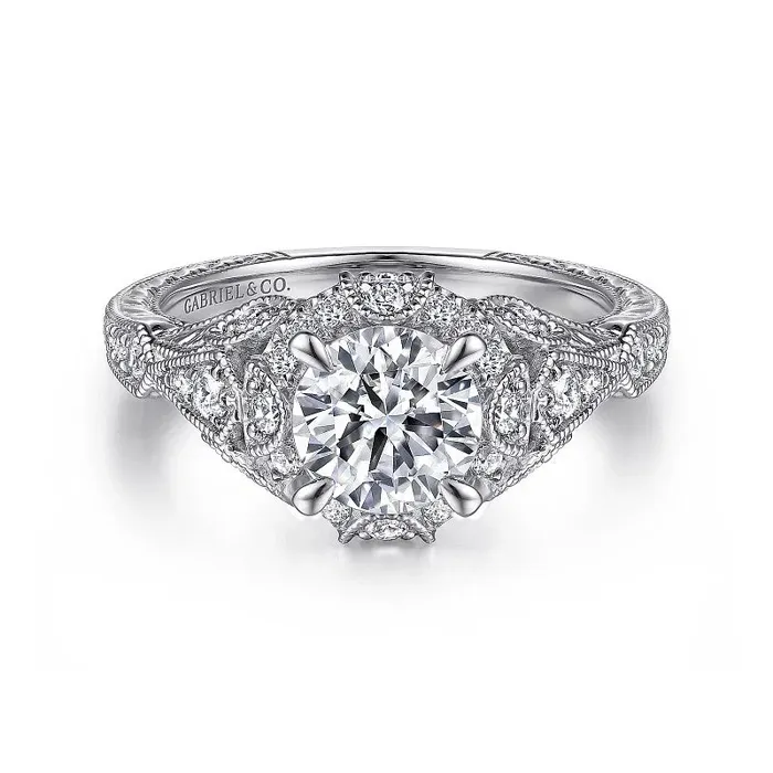 GABRIEL CO Annadale Unique 14K White Gold Vintage Inspired Diamond Halo Engagement Ring Setting Only Rings GABRIEL CO Annadale Unique 14K White Gold Vintage Inspired Diamond Halo Engagement Ring Setting Only Rings