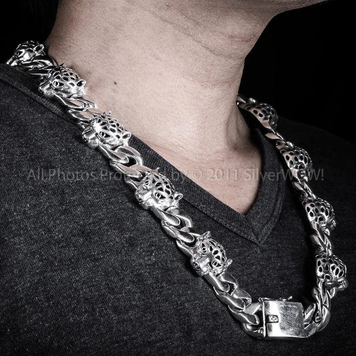 Leopard Head Silver Necklace Chain silverwow Necklaces
