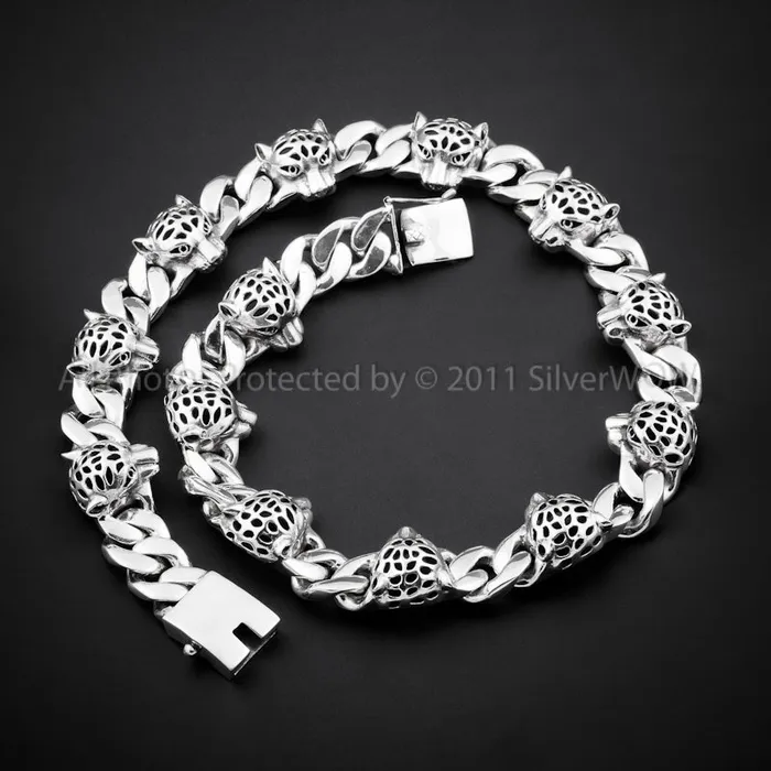 Leopard Head Silver Necklace Chain silverwow Necklaces Leopard Head Silver Necklace Chain silverwow Necklaces