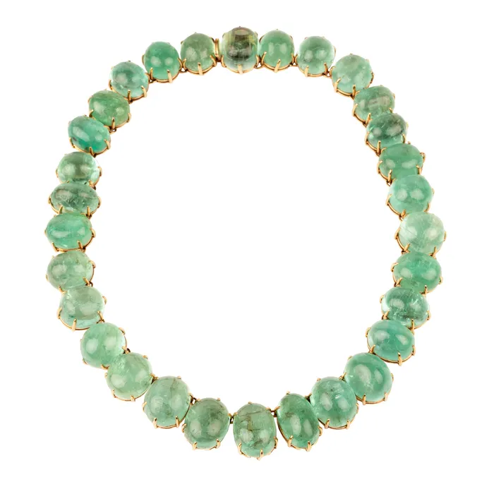Necklaces Bell Bird Antiques Retro French Emerald Cabochon Necklace
