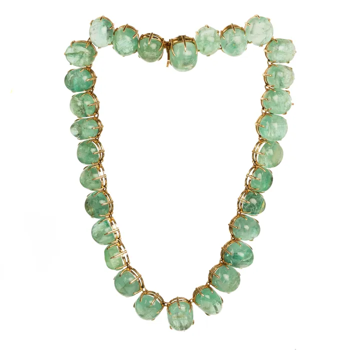 Necklaces Bell Bird Antiques Retro French Emerald Cabochon Necklace