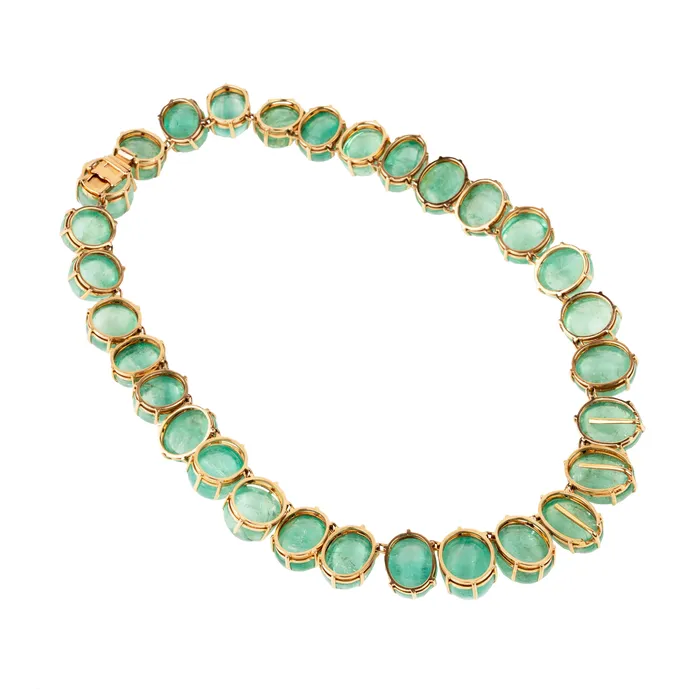 Necklaces Bell Bird Antiques Retro French Emerald Cabochon Necklace