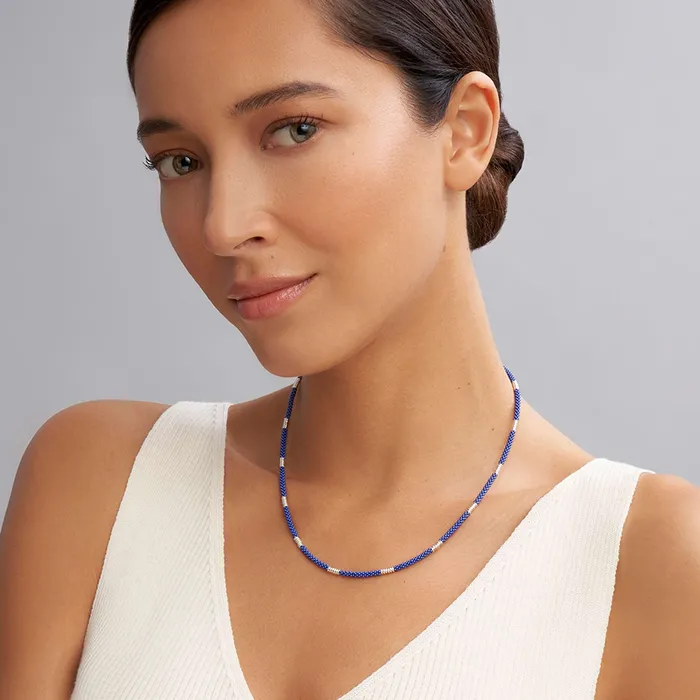 Necklaces LAGOS Blue Caviar Silver Station Ceramic Beaded Necklace 3mm