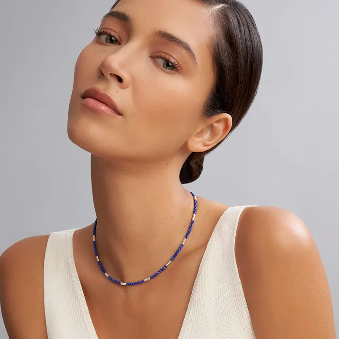 Necklaces LAGOS Blue Caviar Silver Station Ceramic Beaded Necklace 3mm