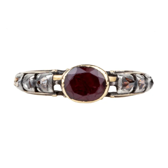Rings Bell Bird Antiques Georgian Garnet and Diamond Ring
