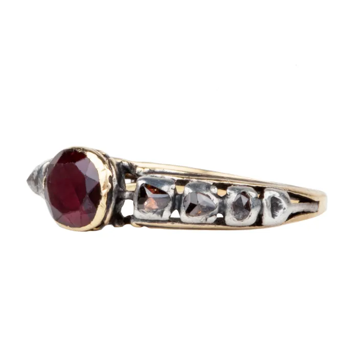 Rings Bell Bird Antiques Georgian Garnet and Diamond Ring