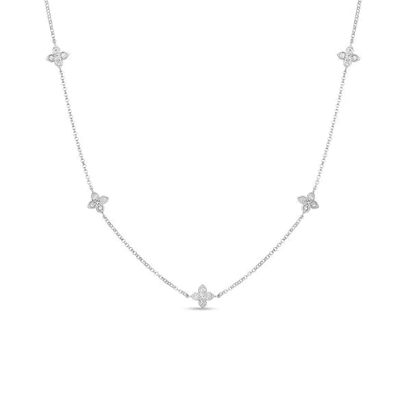 ROBERTO COIN Necklaces 18K WHITE GOLD LOVE BY THE INCH 5 STATION FLOWER NECKLACE ROBERTO COIN Necklaces 18K WHITE GOLD LOVE BY THE INCH 5 STATION FLOWER NECKLACE