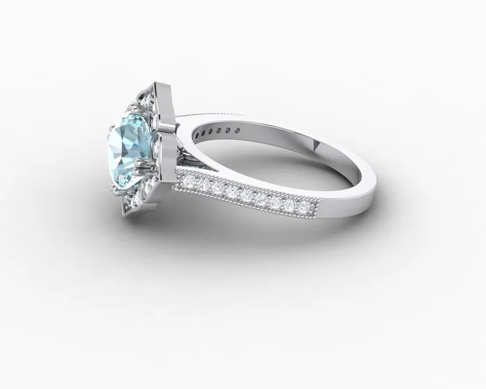 Sapheena Jewelry Luisa 15 Ct Cushion Cut Halo Natural Aquamarine Engagement Ring with Side Stones Rings