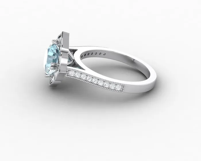 Sapheena Jewelry Luisa 15 Ct Cushion Cut Halo Natural Aquamarine Engagement Ring with Side Stones Rings