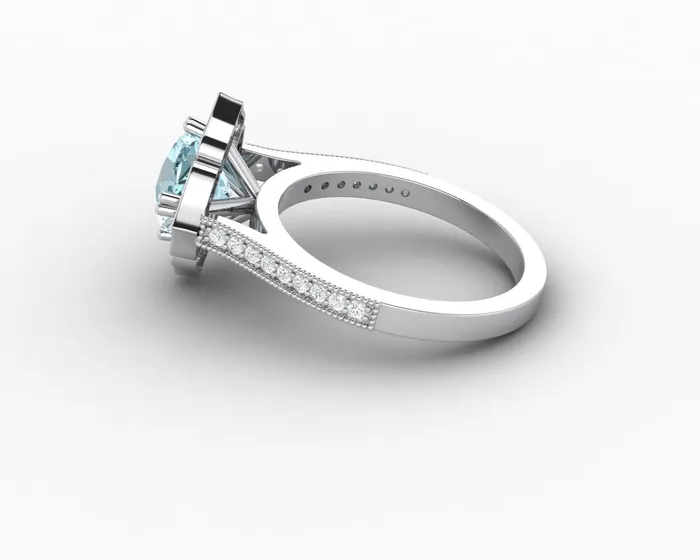 Sapheena Jewelry Luisa 15 Ct Cushion Cut Halo Natural Aquamarine Engagement Ring with Side Stones Rings
