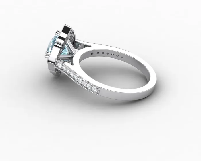 Sapheena Jewelry Luisa 15 Ct Cushion Cut Halo Natural Aquamarine Engagement Ring with Side Stones Rings