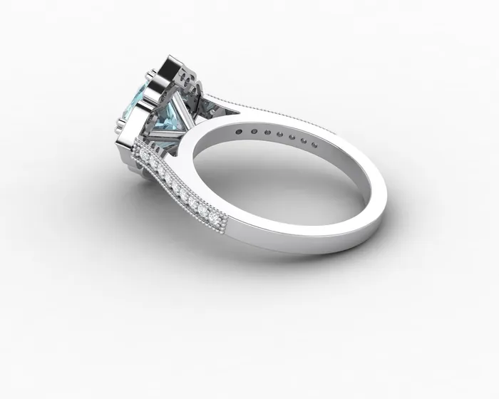 Sapheena Jewelry Luisa 15 Ct Cushion Cut Halo Natural Aquamarine Engagement Ring with Side Stones Rings