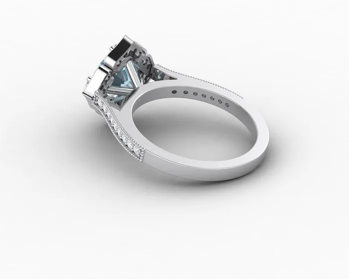 Sapheena Jewelry Luisa 15 Ct Cushion Cut Halo Natural Aquamarine Engagement Ring with Side Stones Rings