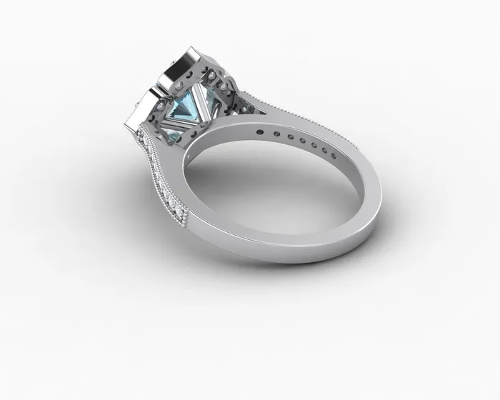 Sapheena Jewelry Luisa 15 Ct Cushion Cut Halo Natural Aquamarine Engagement Ring with Side Stones Rings