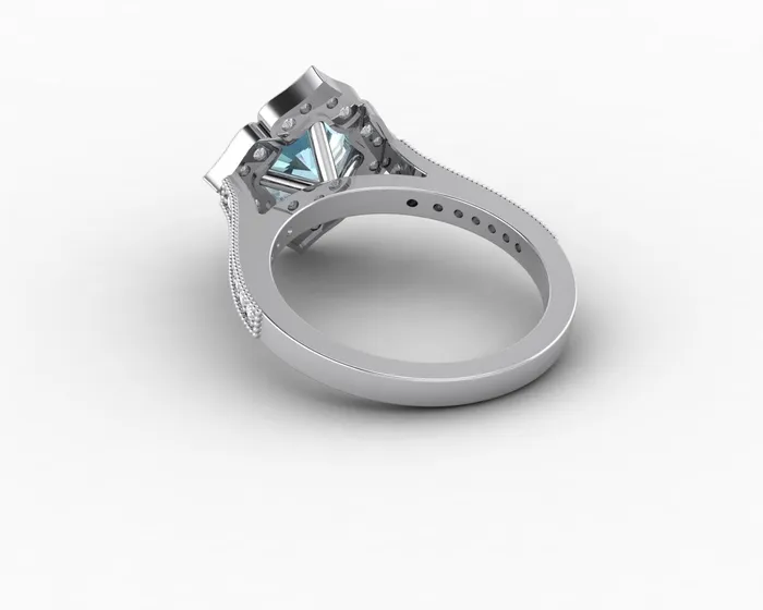 Sapheena Jewelry Luisa 15 Ct Cushion Cut Halo Natural Aquamarine Engagement Ring with Side Stones Rings